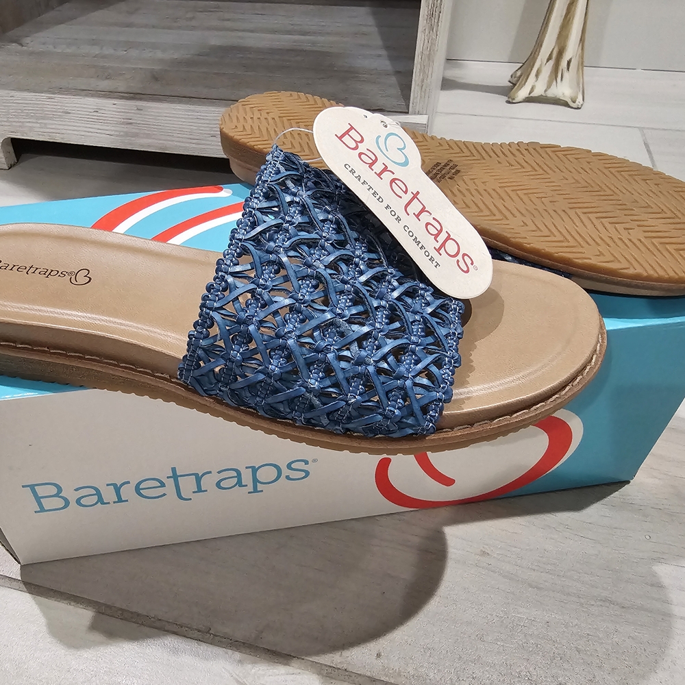 BareTraps Blue Woven Comfort Slide Sandals Size 7